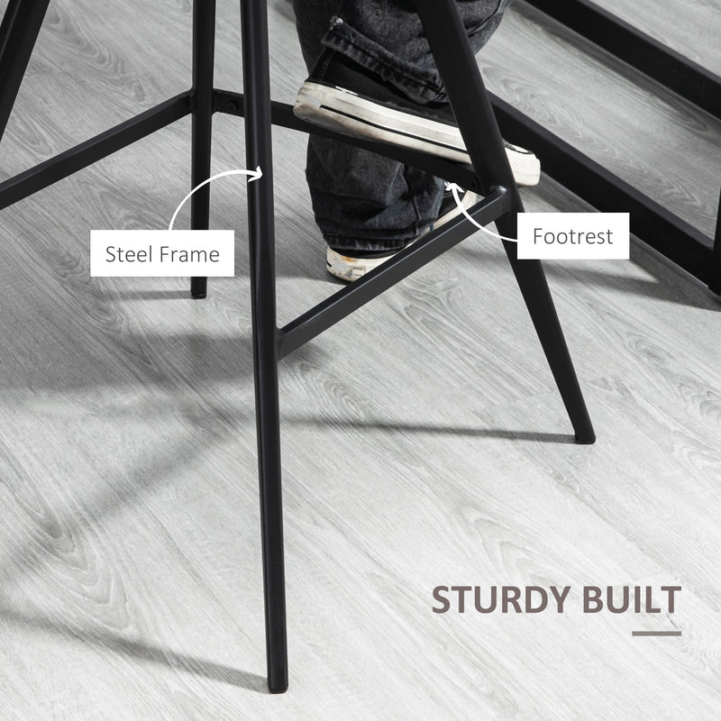 Set of 2 Vintage Bar Stools with Padded Quilted Seats and Steel Frame for Home Bar Dark Grey