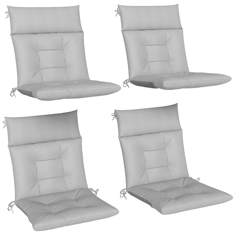 Garden Chair Cushion Set of 4 with Headrest and Back Support Water Repellent Light Grey Outsunny
