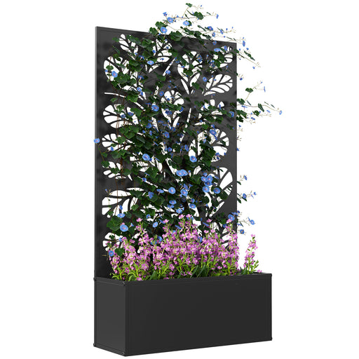 Black Outdoor Metal Planter With Trellis Ideal For Climbing Plants And Garden Display