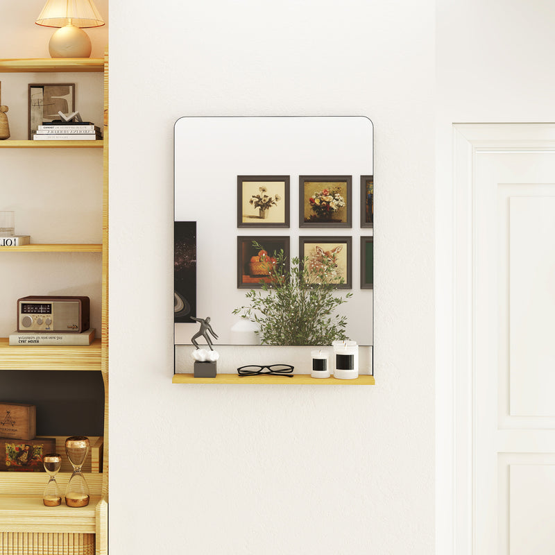 Wall Mounted Mirror with Storage Shelf Ideal for Hallway or Bathroom Use Black AOSOM