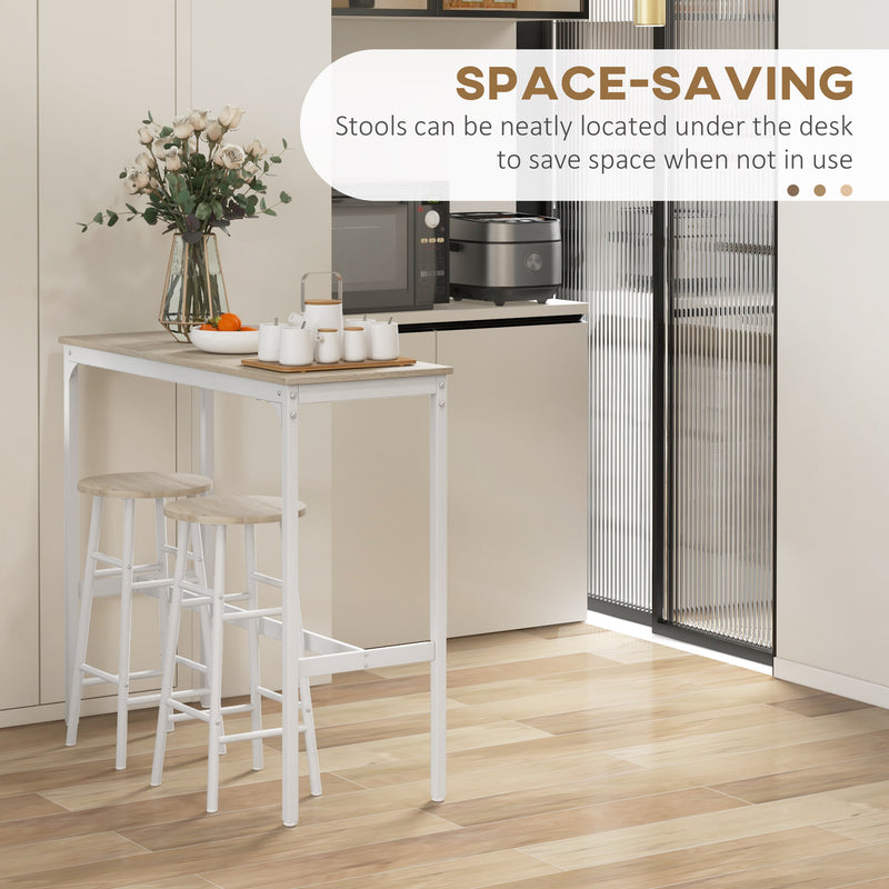 Bar Table Set for Small Kitchens or Flats with Stools and Oak Effect Top White