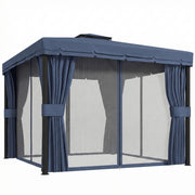 3x3m Metal Garden Gazebo with Curtains and Insect Netting for Outdoor Dining and Relaxing, Dark Blue Outsunny