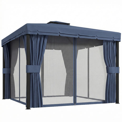 3x3m Metal Garden Gazebo with Curtains and Insect Netting for Outdoor Dining and Relaxing, Dark Blue Outsunny