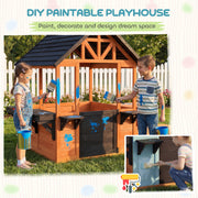 Wooden Outdoor Playhouse With Benches and Snack Bar for Creative Kids Role Play Light Brown Aiyaplay