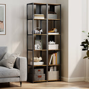 5 Tier Industrial Bookshelf With Steel Frame For Home Office Or Living Room Rustic Brown