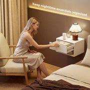 Floating Bedside Tables Set of 2 with Drawer and Shelf for Tidy Bedroom Storage White AOSOM