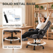 Reclining Office Chair with Adjustable Height and Footrest for Comfortable Home Working Grey Black Homcom