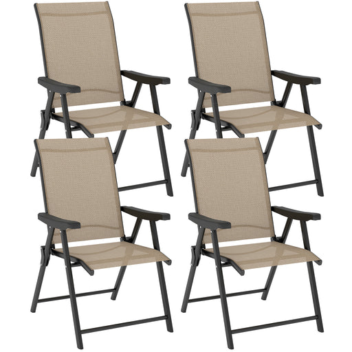 Set of Four Folding Outdoor Chairs Brown and Black Weather Resistant by Outsunny
