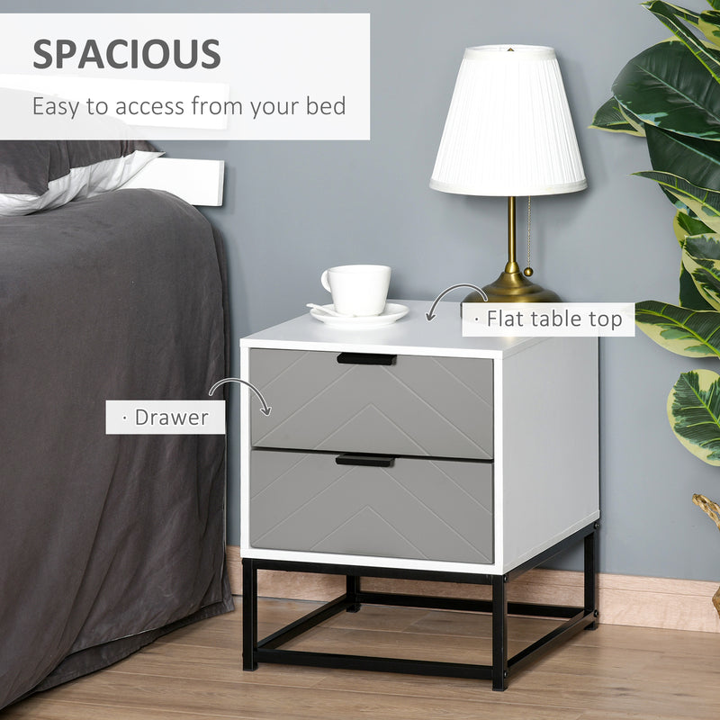 2 Drawer Bedside Cabinet With Metal Base For Bedroom Living Room Or Dorm Storage