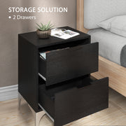 Set of Two Wooden Bedside Tables with Storage and Steel Frame for Bedroom, Black