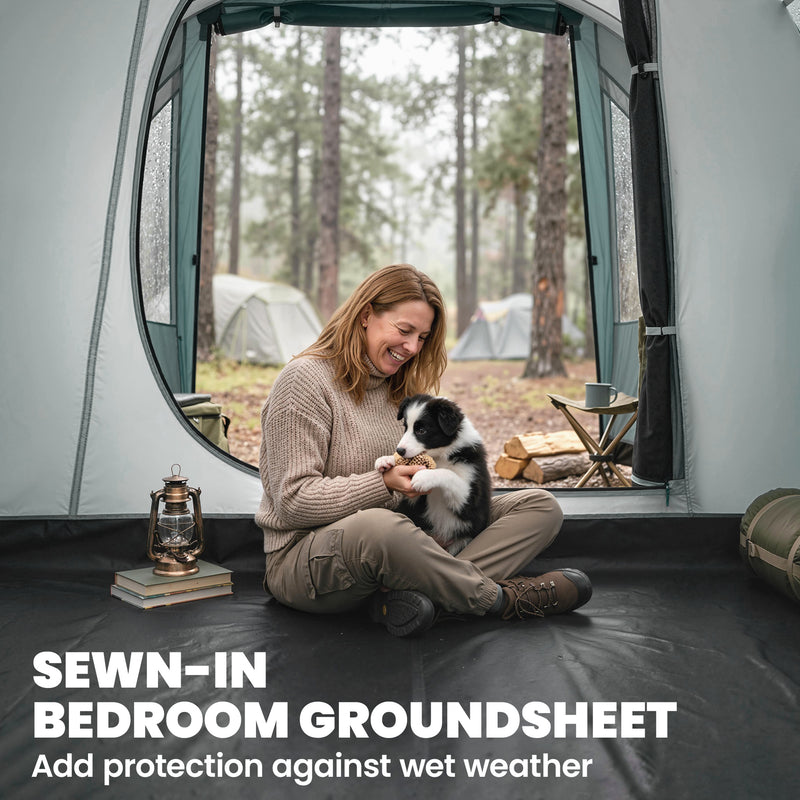 Outsunny Three-Man, 3000mm Water-Resistant Two-Room Tunnel Tent - Green