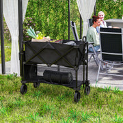 Black Double Decker Folding Trolley Wagon 200kg Load 350L Capacity for Camping and Beach