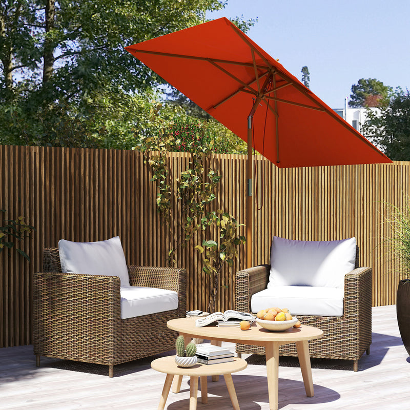 Orange Wooden Garden Parasol with Crank Handle for Outdoor Shade by Outsunny