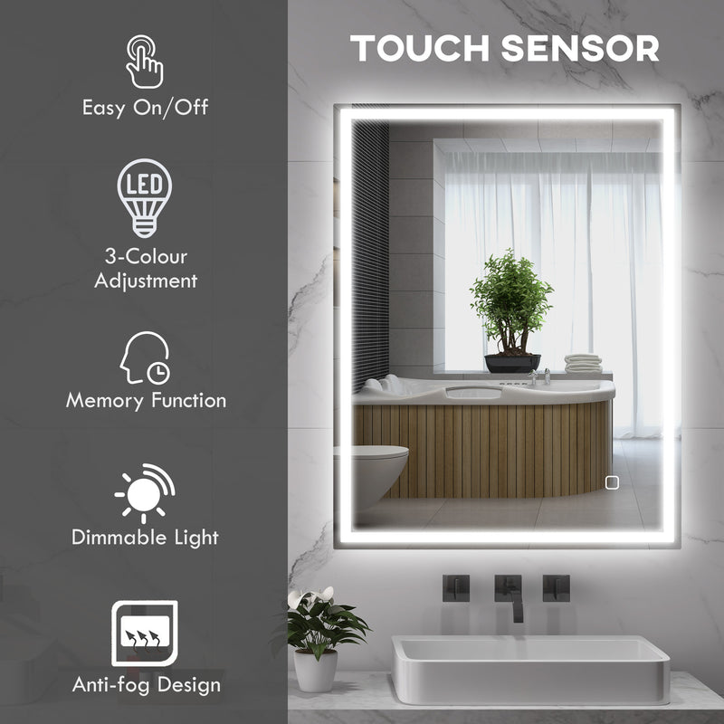 LED Bathroom Mirror With Dimmable Light Anti Fog and Smart Touch for Makeup Use Grey