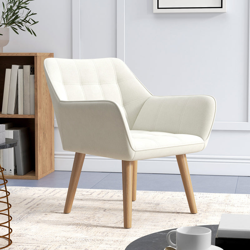 Set of 2 Slanted Back Armchairs with Thick Padding for Living Room Comfort Cream White