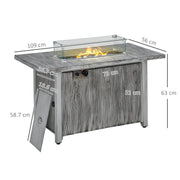 Grey Gas Firepit Table with Glass Screen and Cover 50000 BTU for Garden Heating