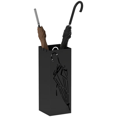 Black Metal Umbrella Stand with Hooks and Drip Tray for Hallway and Entryway by HOMCOM