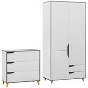 3 Piece Bedroom Furniture Set with Wardrobe and Chest of Drawers for Storage Grey and White AOSOM