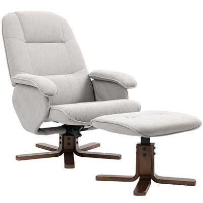 Light Grey Linen Swivel Recliner Chair with Footstool and Wooden Base for Living Room by HOMCOM