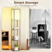 Floor Lamp with Shelves for Extra Storage and Soft Lighting in Small Living Rooms Grey White Homcom