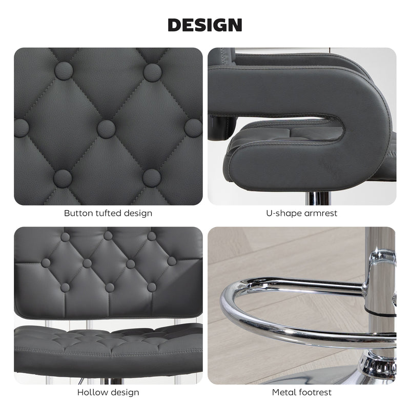 Adjustable Swivel Bar Stool with Backrest Armrests and Footrest for Kitchen Island Grey