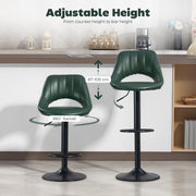 Set of 2 Adjustable Faux Leather Swivel Bar Stools with Footrest for Kitchen Island Dark Green