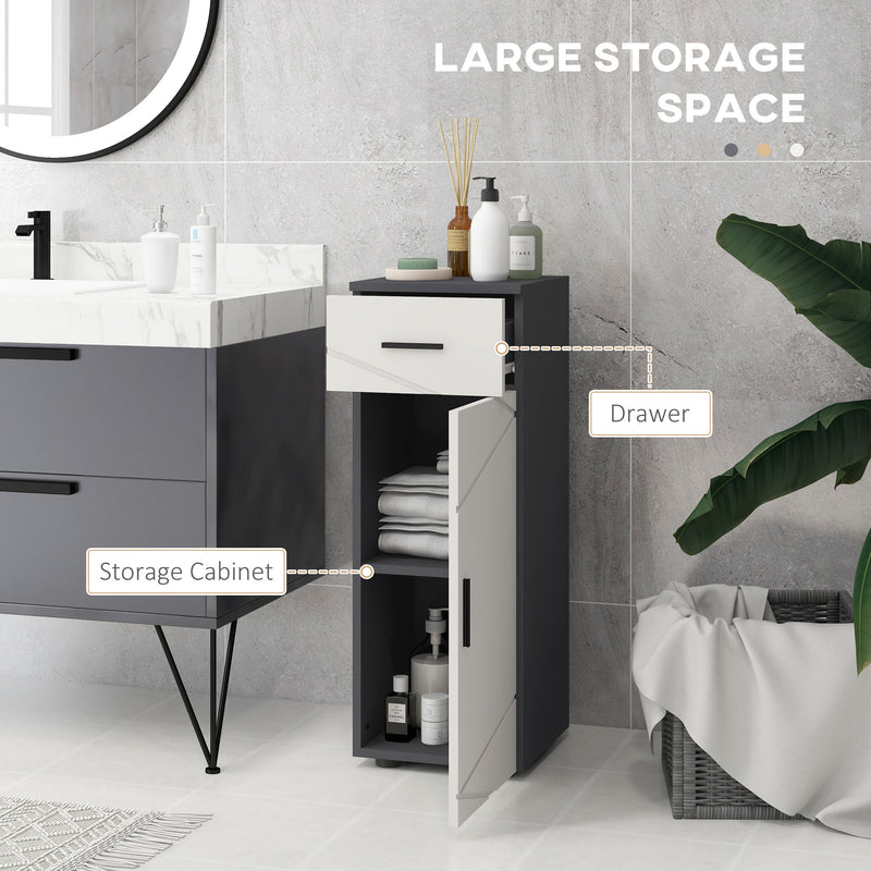 Slim Bathroom Storage Cabinet with Drawer and Adjustable Shelf for Small Spaces Grey AOSOM