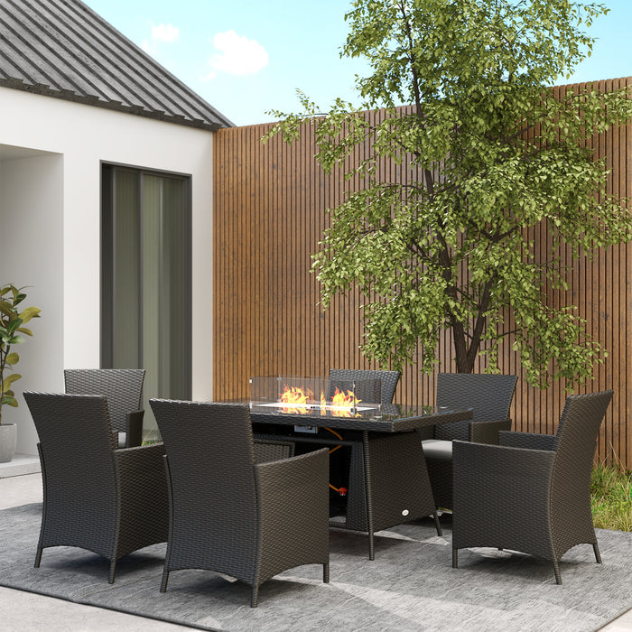 Black 7 Piece Rattan Garden Furniture Set With Fire Pit Table And Cushions By Outsunny