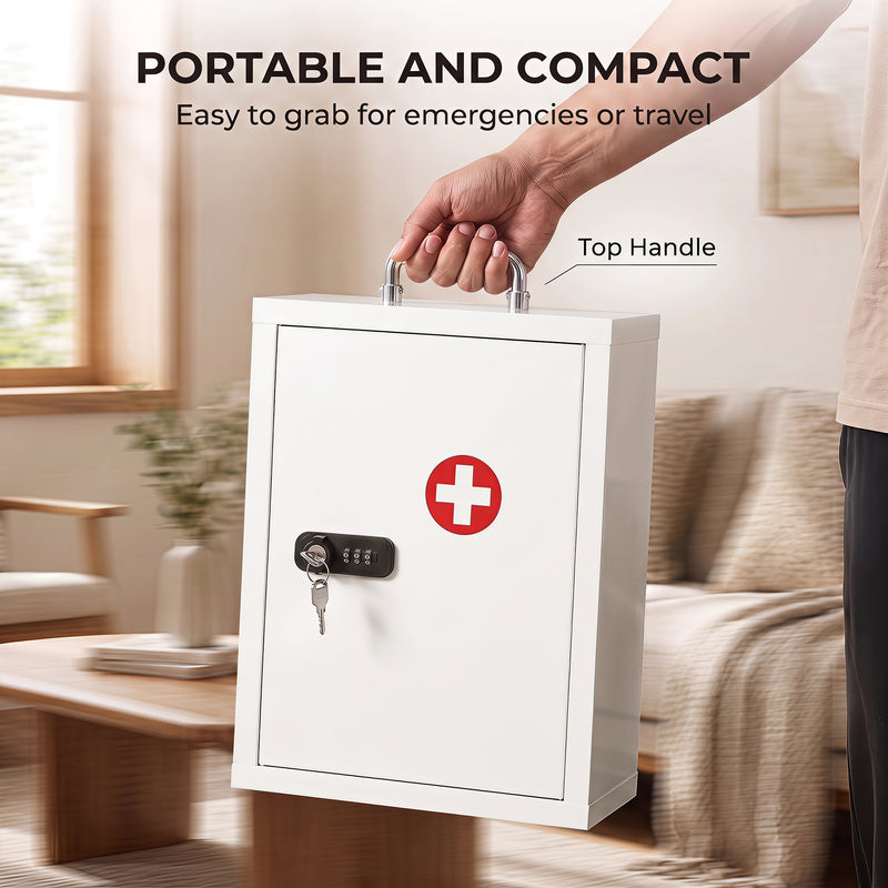 Medicine Cabinet with Lock for Secure Home Storage and Easy Wall Mounting White Red