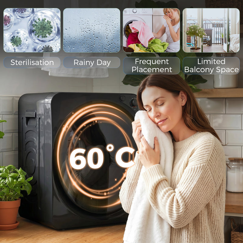 Compact Stackable Tumble Dryer for Small Homes with 5kg Drum and Quiet Operation Black