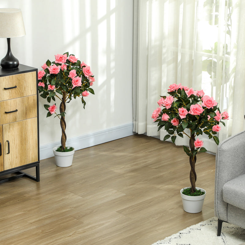 Set of 2 Pink Rose Artificial Plants in Pots 90cm Tall for Indoor and Outdoor Decor