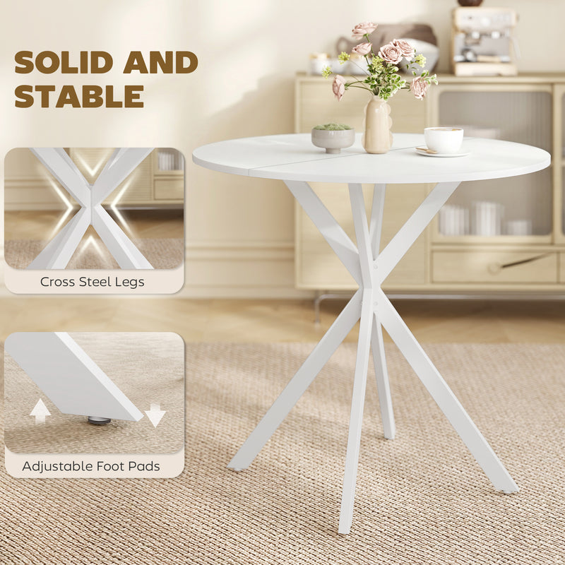 White Round Dining Table for 4 with Easy Clean White Top and Stable Legs (80cm) Homcom