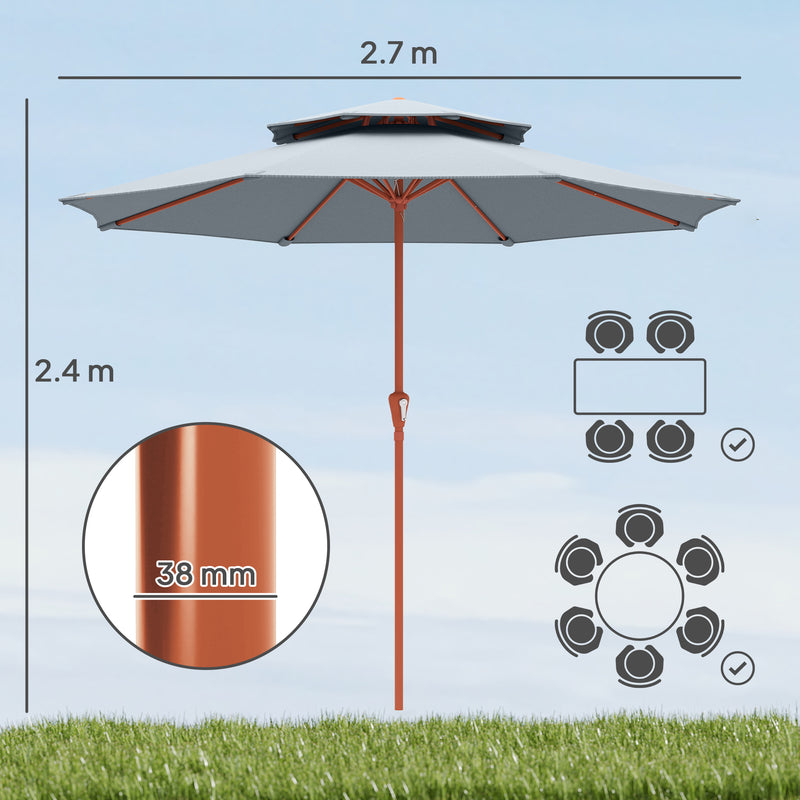 2 Tier Patio Umbrella for Garden Shade with Rotating Double Canopy and Easy Crank Outsunny