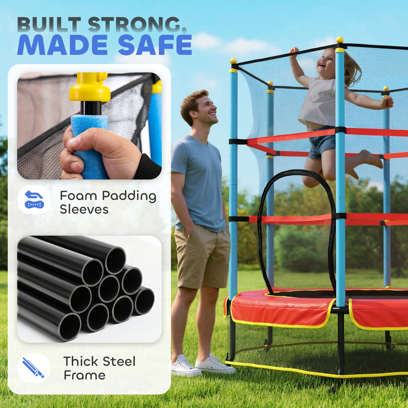 Kids Outdoor Trampoline With Safety Net For Ages 3 to 10 Ideal for Garden Play Blue AOSOM