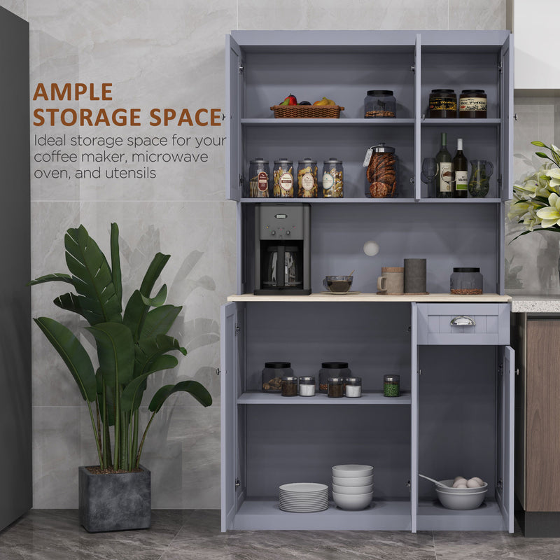 Tall Freestanding Kitchen Cabinet With Drawer and Open Countertop For Storage, Grey