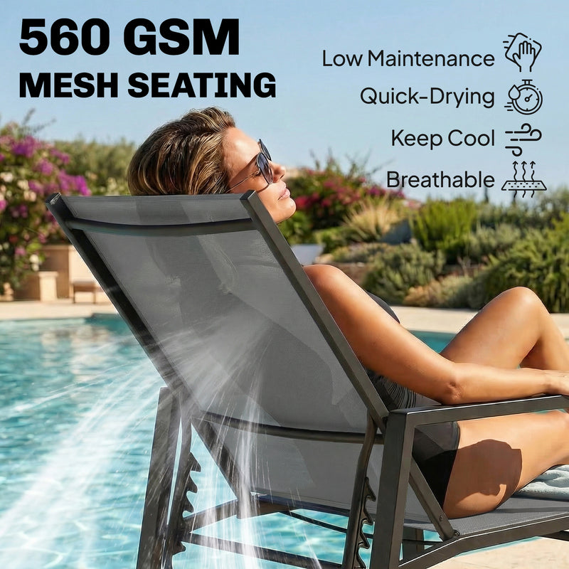 Sun Lounger with Adjustable Backrest and Pull Out Footrest for Garden Relaxation Dark Grey