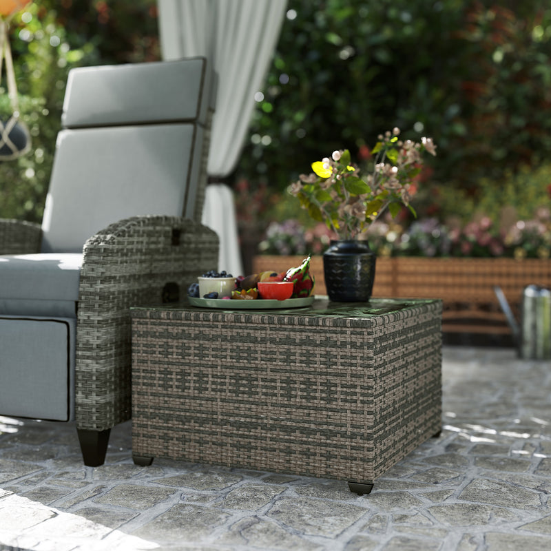 Light Grey Rattan Side Table with Glass Top 62 x 62 cm by Outsunny