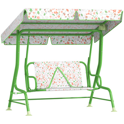 Kids 2 Seater Garden Swing Chair with Adjustable Canopy and Safety Belt in Green by AIYAPLAY