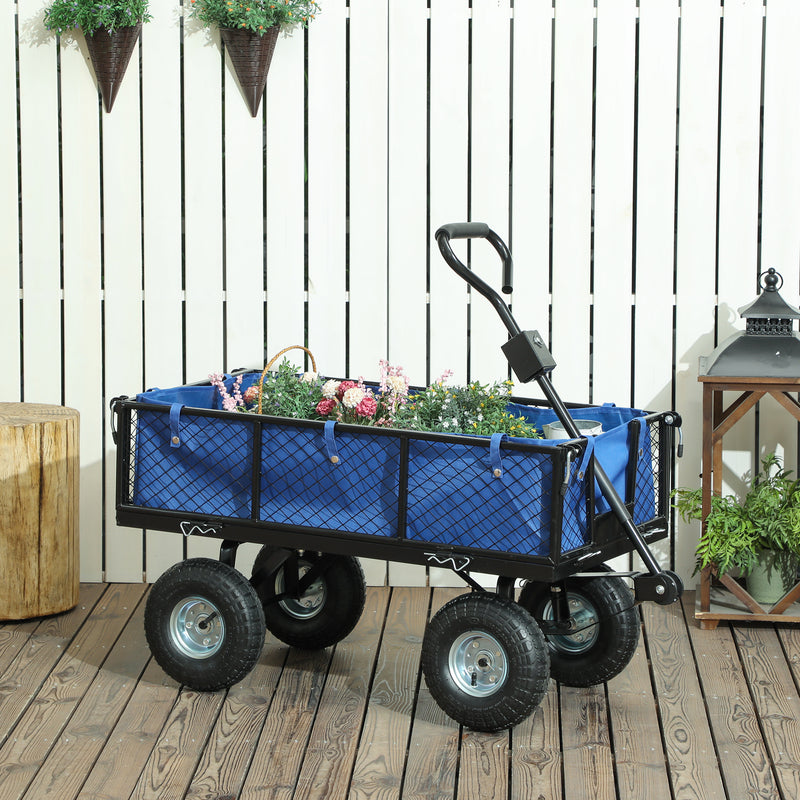 Blue 114L Steel Frame Garden Cart Trolley for Heavy Duty Yard Work by Outsunny
