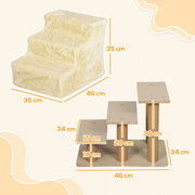 Beige Three Step Dog Stairs with Washable Plush Cover for Small Dogs and Cats by PawHut