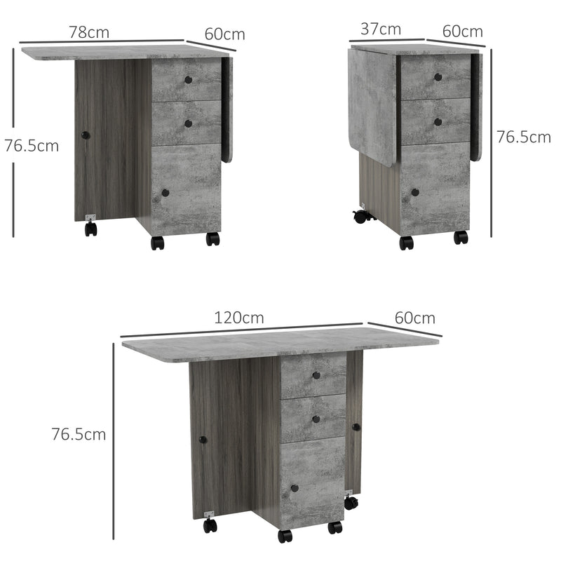 Drop Leaf Dining Table 6 Seater with Storage Shelves Space Saving Design Mixed Grey