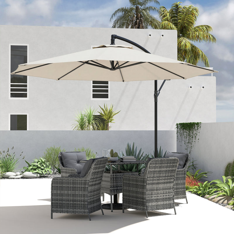 Garden Cantilever Parasol with Adjustable UV Shade and Easy Crank for Patio or Lawn Cream White AOSOM