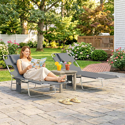 Sun Loungers Set of 2 with Face Hole, Side Pocket, and Adjustable Backrest For Outdoor Relaxation Outsunny