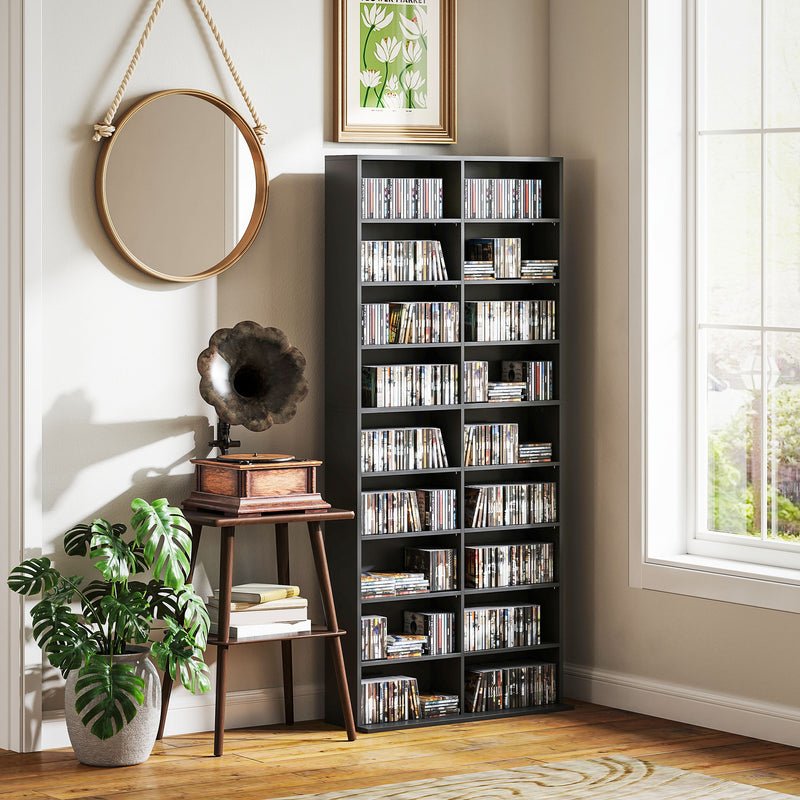 Black CD Storage Tower Holds 640 Discs Space Saving Media Shelf Unit