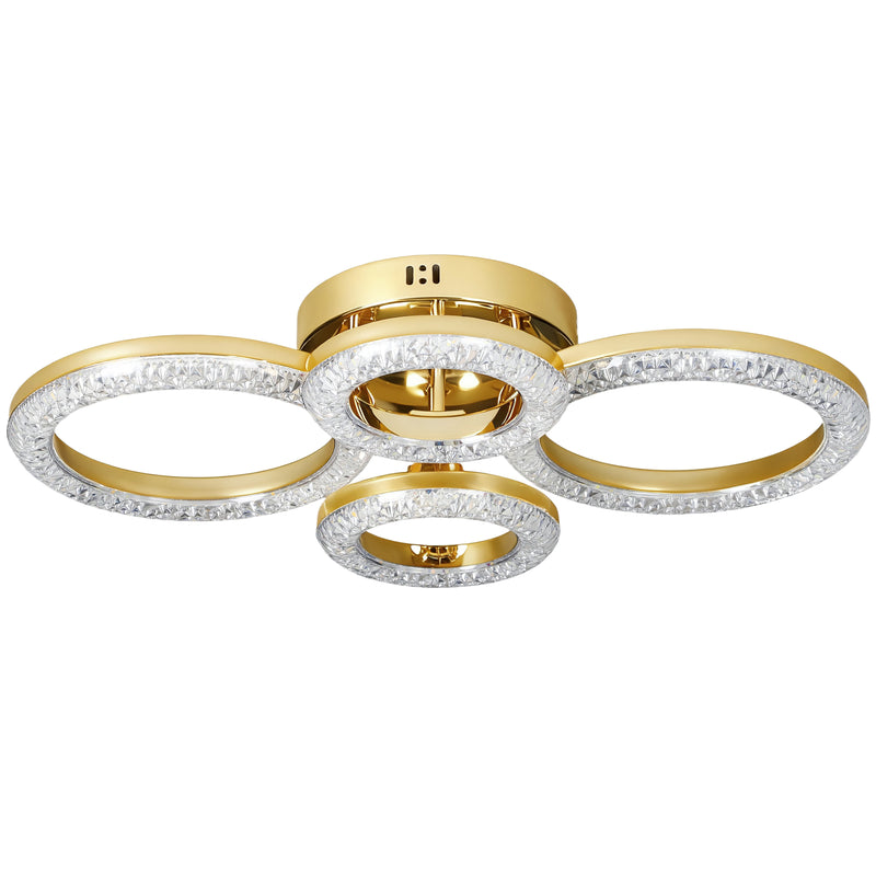 Modern LED Ceiling Light With 4 Rings And Adjustable Colour Temperature For Living Room Gold Tone
