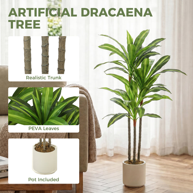 Artificial Dracaena Trees Set of 2 for Easy Maintenance Indoor Greenery with White Planters Green