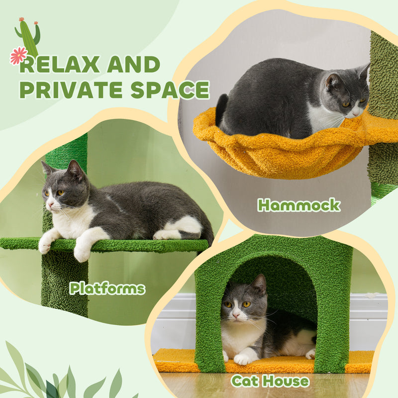Floor to Ceiling Adjustable Cat Tree with Scratching Posts and Hammock by PawHut
