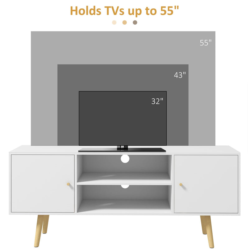 TV Cabinet For 55" TVs With Shelves & Cupboard, White