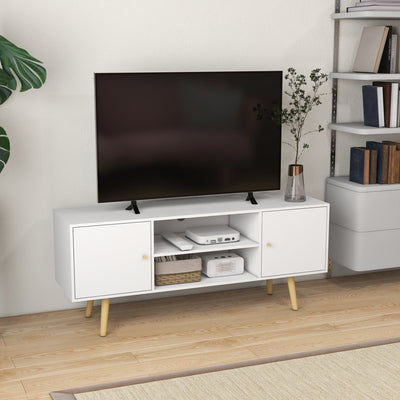 TV Cabinet For 55" TVs With Shelves & Cupboard, White Homcom