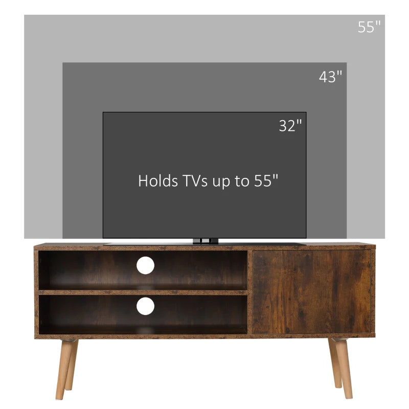 TV Cabinet For 55" TVs With Shelves & Cupboard, Rustic Brown